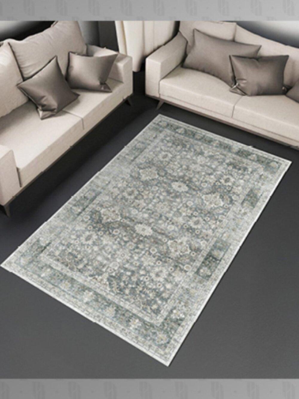 New Grey and Cream Washable Area Rug by Vista Crest